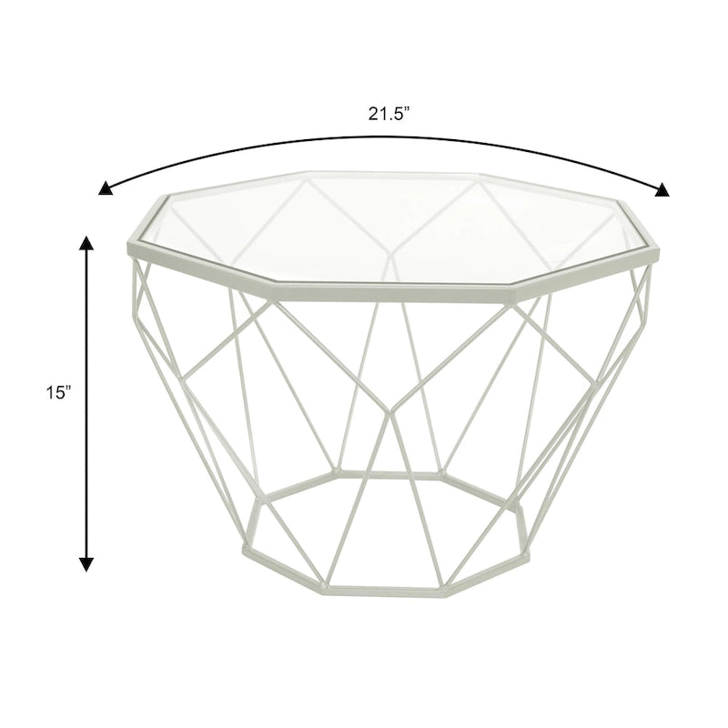 Table d'appoint octogonale or/noir/blanc/gris/rouge/jaune avec plateau en verre trempé, base géométrique en métal, 1 personne