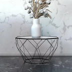Table d'appoint octogonale or/noir/blanc/gris/rouge/jaune avec plateau en verre trempé, base géométrique en métal, 1 personne