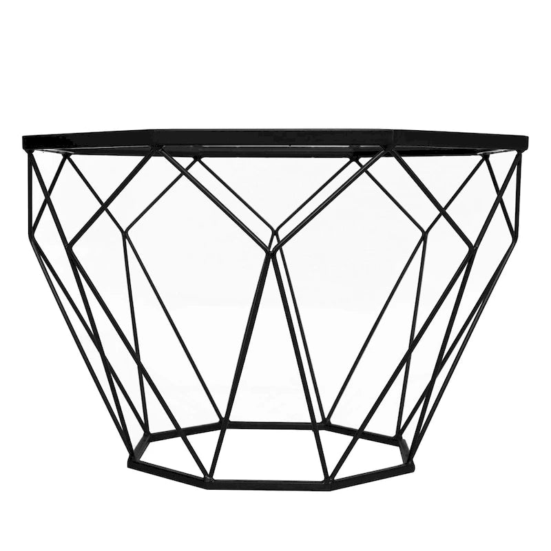 Table d'appoint octogonale or/noir/blanc/gris/rouge/jaune avec plateau en verre trempé, base géométrique en métal, 1 personne