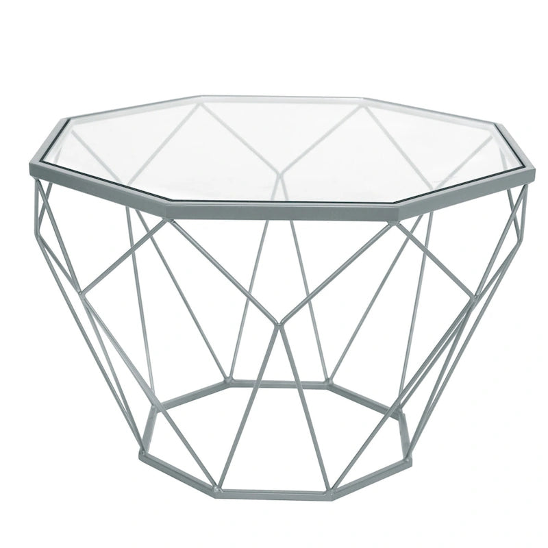 Table d'appoint octogonale or/noir/blanc/gris/rouge/jaune avec plateau en verre trempé, base géométrique en métal, 1 personne
