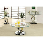 Table console de 45" en verre demi-lune avec base à double hélice en argent