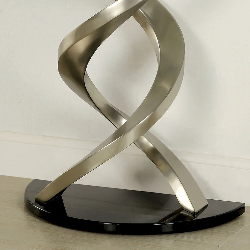 Table console de 45" en verre demi-lune avec base à double hélice en argent