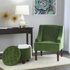 Fauteuil d'appoint en velours avec accoudoirs incurvés et pieds en bois de noyer foncé