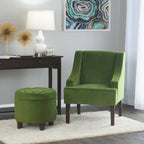 Fauteuil d'appoint en velours avec accoudoirs incurvés et pieds en bois de noyer foncé