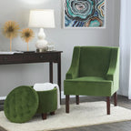Fauteuil d'appoint en velours avec accoudoirs incurvés et pieds en bois de noyer foncé