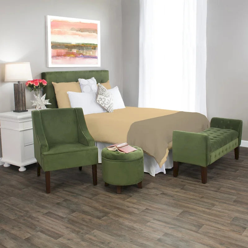 Fauteuil d'appoint en velours avec accoudoirs incurvés et pieds en bois de noyer foncé