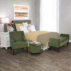 Fauteuil d'appoint en velours avec accoudoirs incurvés et pieds en bois de noyer foncé
