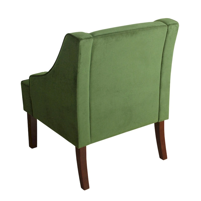 Fauteuil d'appoint en velours avec accoudoirs incurvés et pieds en bois de noyer foncé