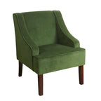 Fauteuil d'appoint en velours avec accoudoirs incurvés et pieds en bois de noyer foncé