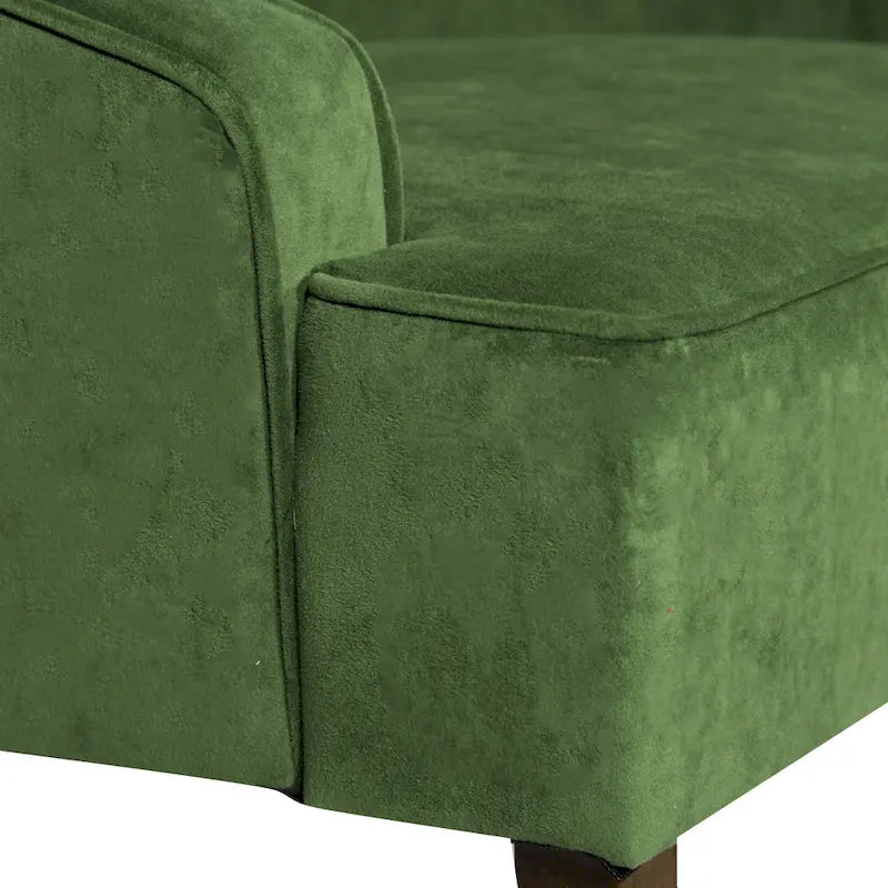 Fauteuil d'appoint en velours avec accoudoirs incurvés et pieds en bois de noyer foncé