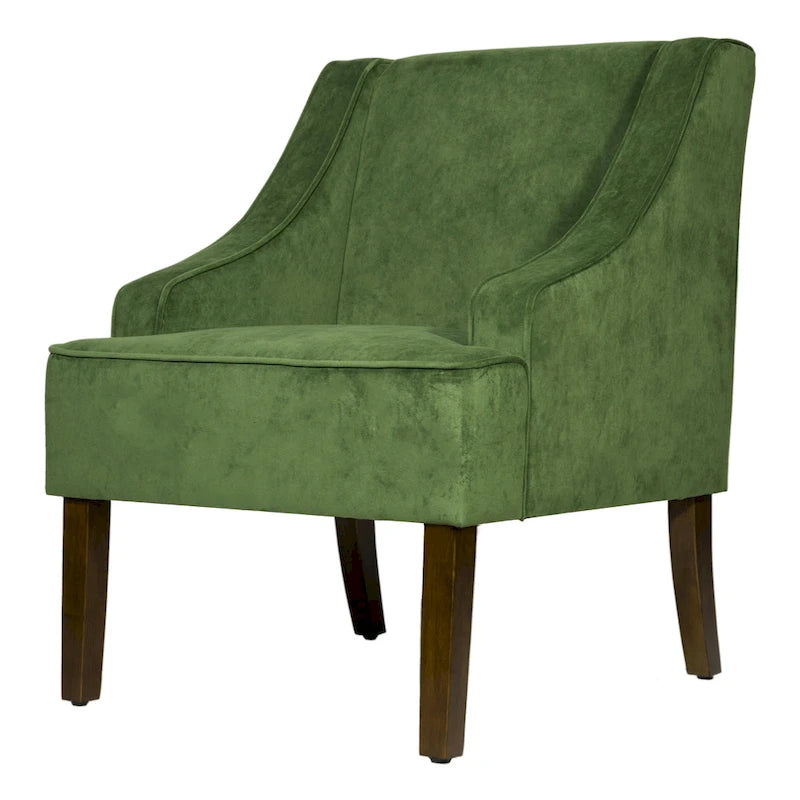 Fauteuil d'appoint en velours avec accoudoirs incurvés et pieds en bois de noyer foncé