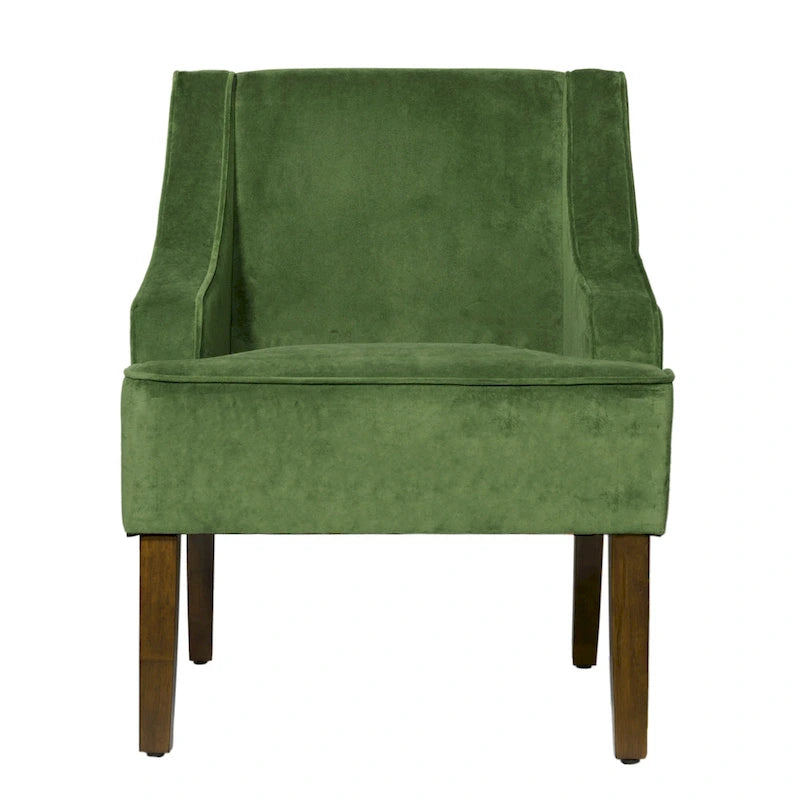 Fauteuil d'appoint en velours avec accoudoirs incurvés et pieds en bois de noyer foncé