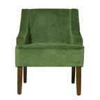 Fauteuil d'appoint en velours avec accoudoirs incurvés et pieds en bois de noyer foncé