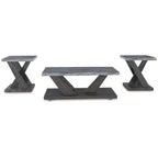Ensemble de 3 tables basses et bouts de canapé en faux marbre gris avec roulettes