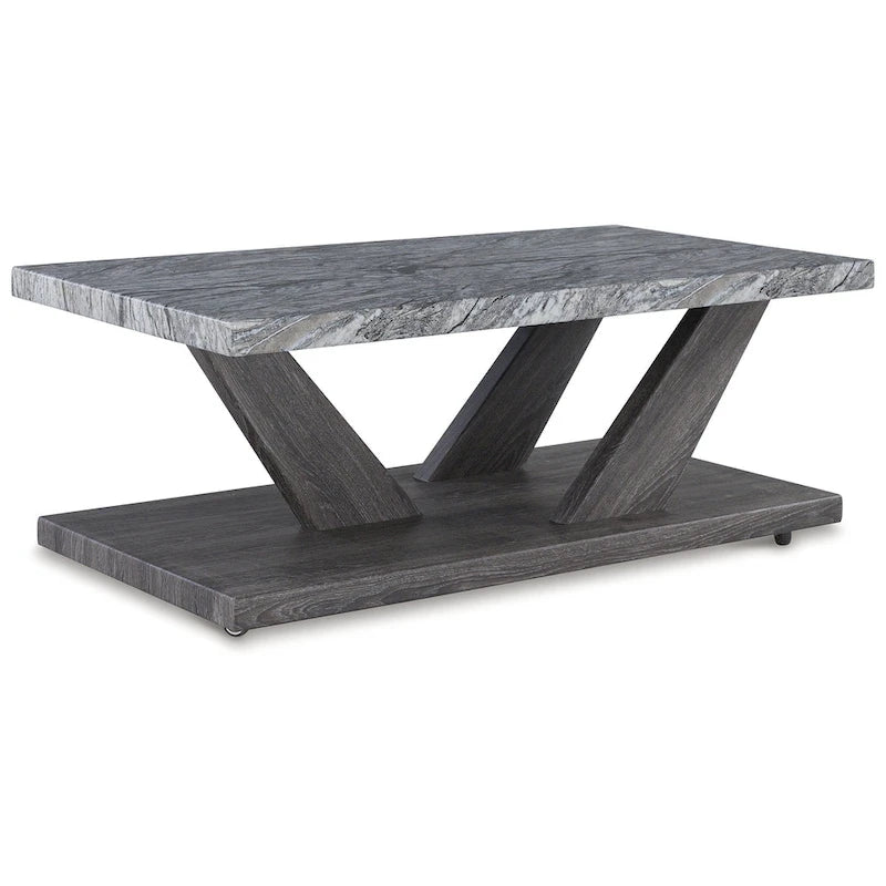 Ensemble de 3 tables basses et bouts de canapé en faux marbre gris avec roulettes