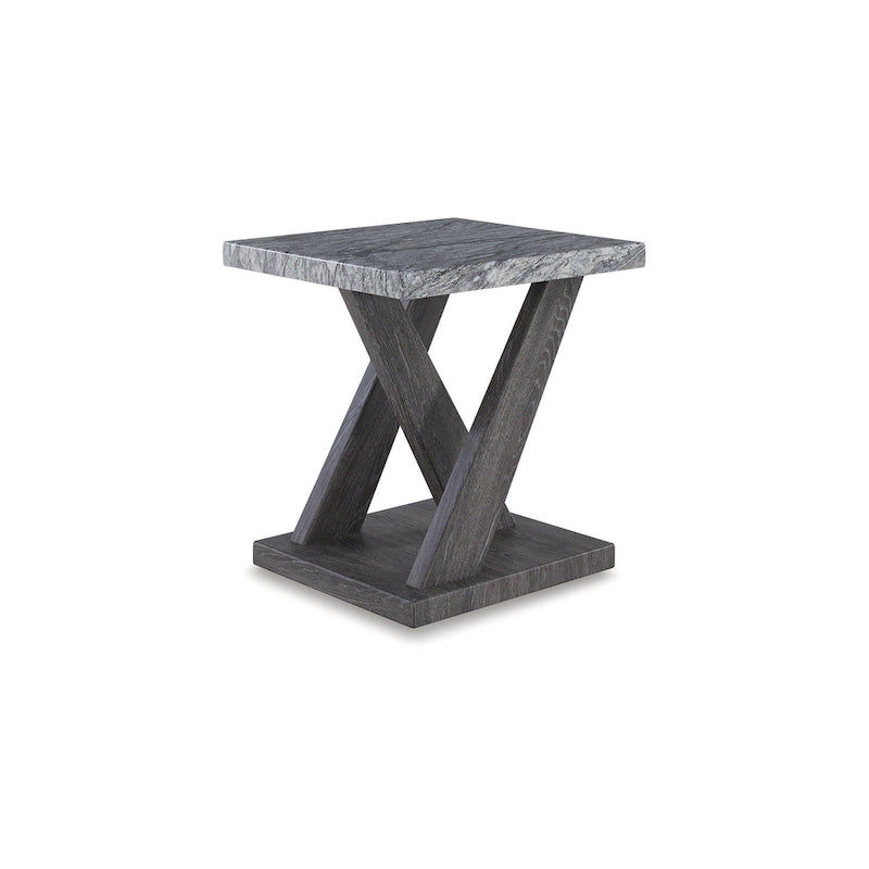 Ensemble de 3 tables basses et bouts de canapé en faux marbre gris avec roulettes