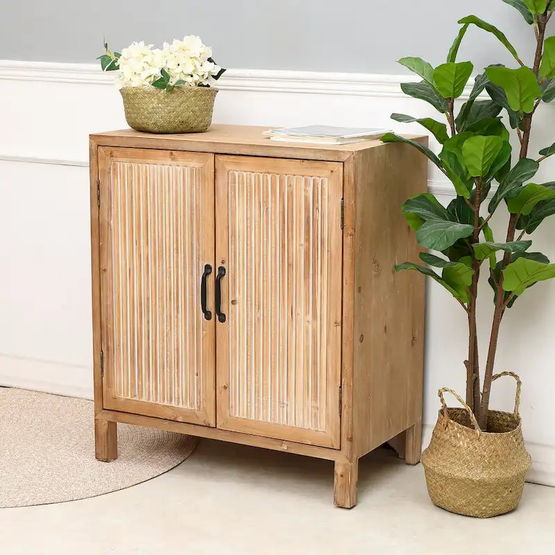 Armoire de rangement à 2 portes et étagères de style fermette – Fini bois naturel