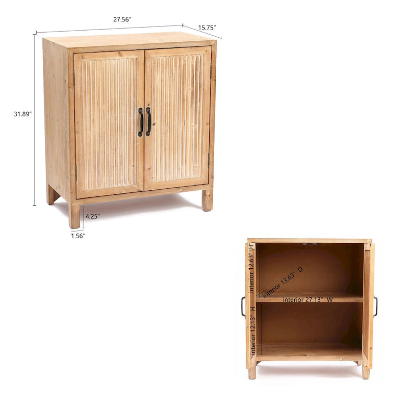 Armoire de rangement à 2 portes et étagères de style fermette – Fini bois naturel