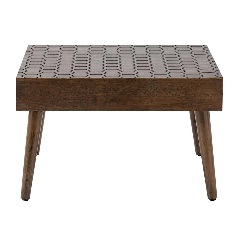 Table basse carrée rustique en bois massif avec texture alvéolée – 24"L x 24"l