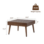 Table basse carrée rustique en bois massif avec texture alvéolée – 24"L x 24"l