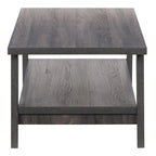 Table basse gris foncé de style Mid-Century avec étagère de rangement sur toute la largeur