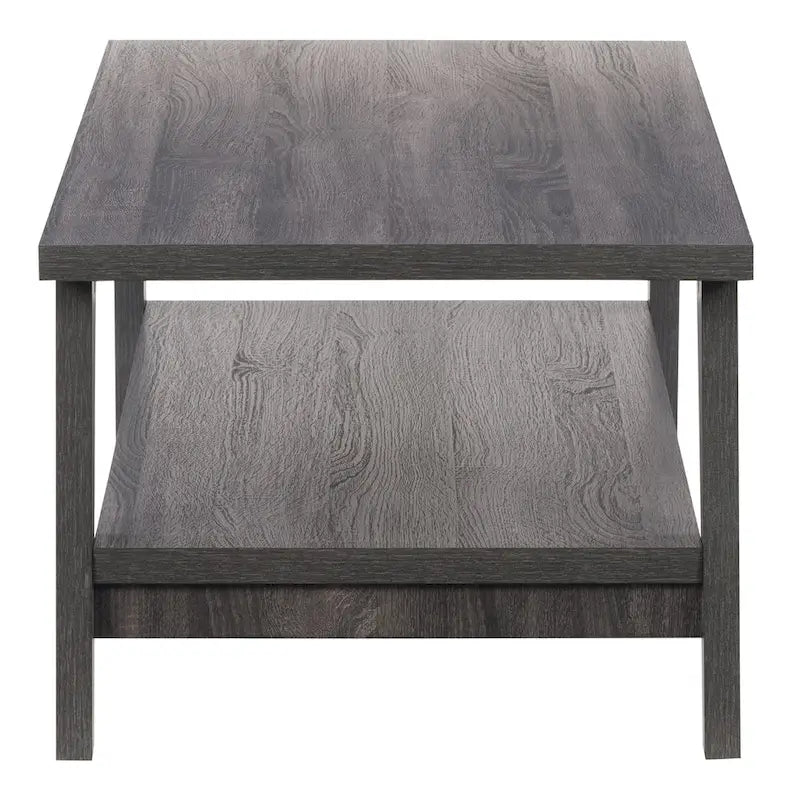 Table basse gris foncé de style Mid-Century avec étagère de rangement sur toute la largeur