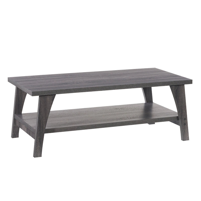 Table basse gris foncé de style Mid-Century avec étagère de rangement sur toute la largeur