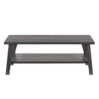 Table basse gris foncé de style Mid-Century avec étagère de rangement sur toute la largeur