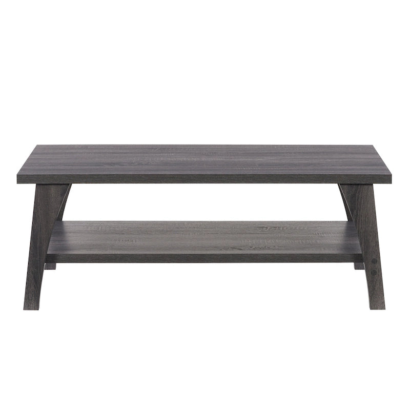 Table basse gris foncé de style Mid-Century avec étagère de rangement sur toute la largeur