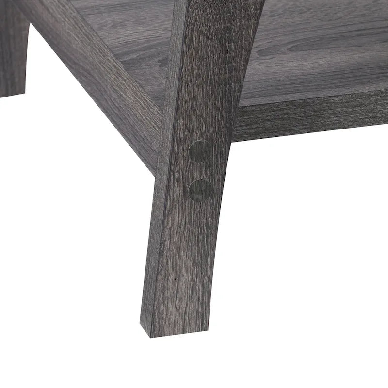 Table basse gris foncé de style Mid-Century avec étagère de rangement sur toute la largeur
