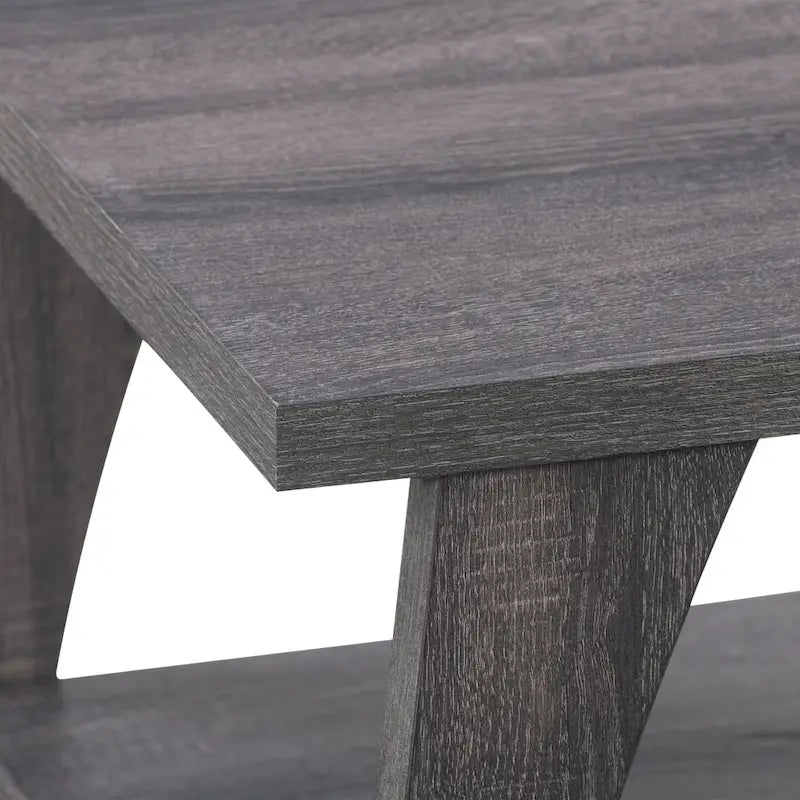 Table basse gris foncé de style Mid-Century avec étagère de rangement sur toute la largeur