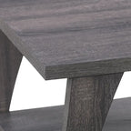 Table basse gris foncé de style Mid-Century avec étagère de rangement sur toute la largeur