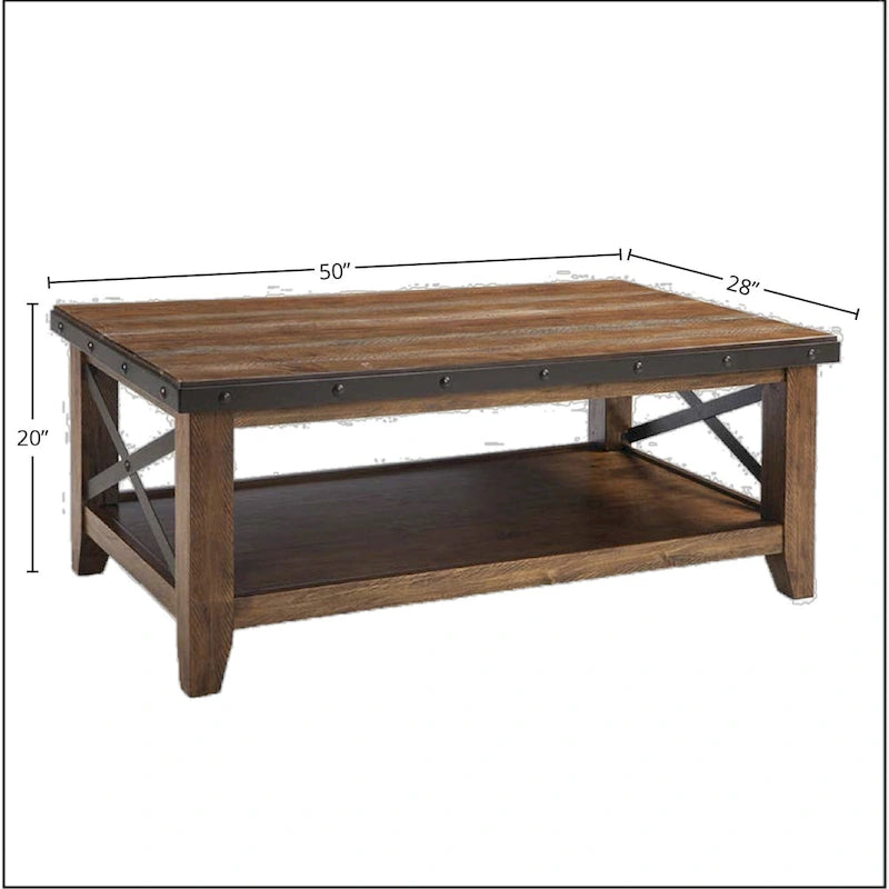 Table basse brun Rustic Canyon 50 po avec bande métallique cloutée