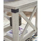Bout de canapé rectangulaire style ferme rustique avec motif en X