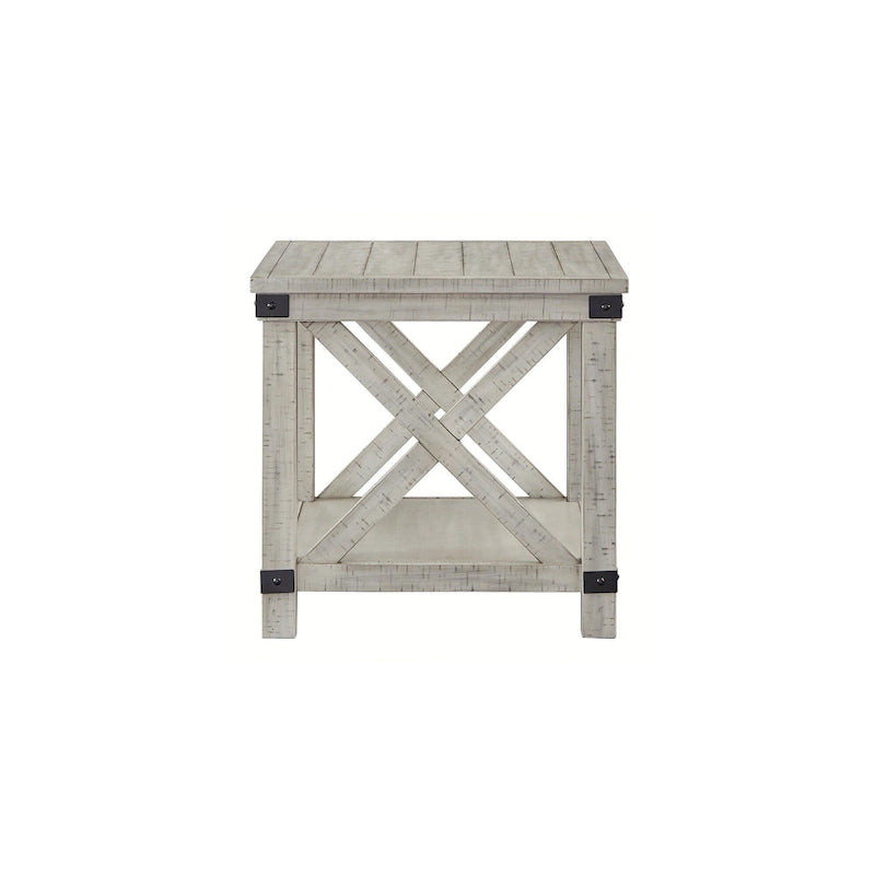 Bout de canapé rectangulaire style ferme rustique avec motif en X
