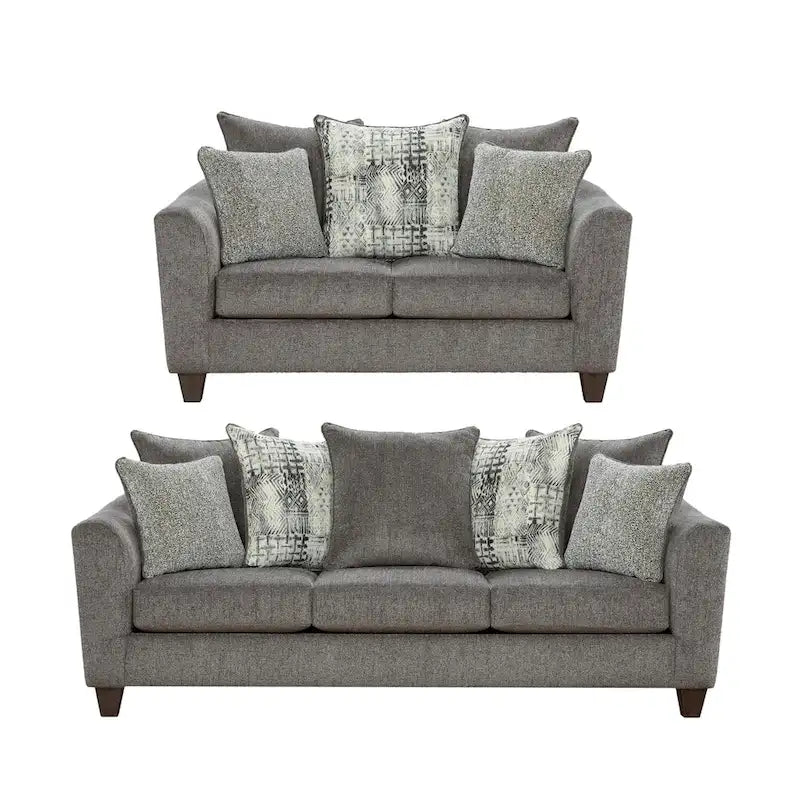 Canapé et causeuse 2 places en tissu gris (2 pièces)