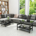 Table basse relevable en verre noir avec rangement dissimulé