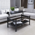 Table basse relevable en verre noir avec rangement dissimulé