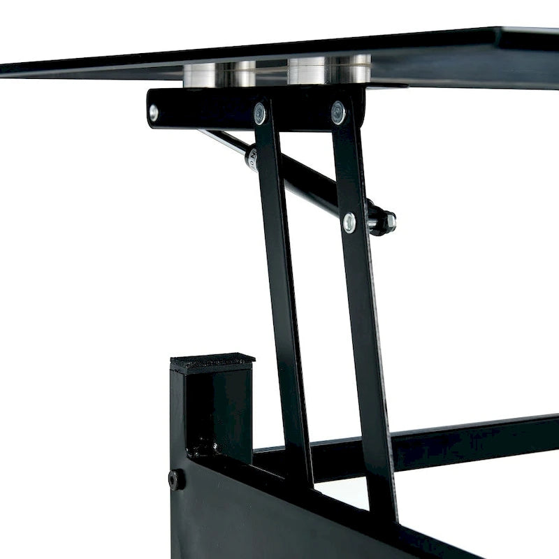 Table basse relevable en verre noir avec rangement dissimulé