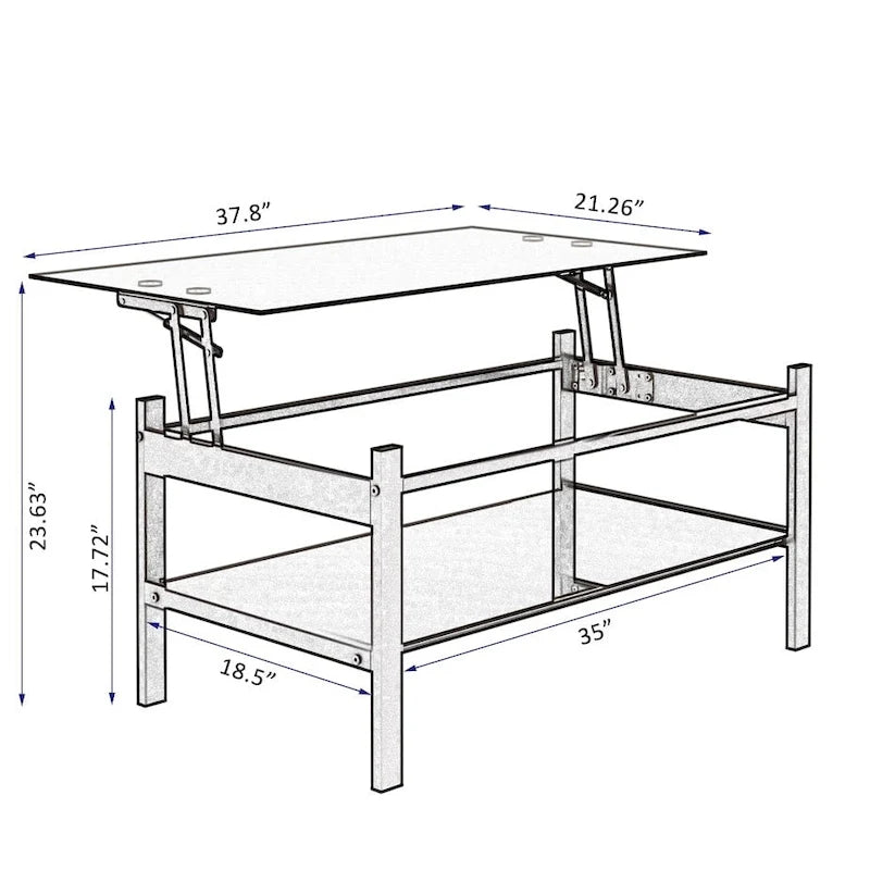 Table basse relevable en verre noir avec rangement dissimulé