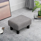 Repose-pieds ottoman rectangulaire en lin gris moderne avec cadre en bois