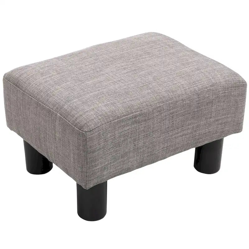 Repose-pieds ottoman rectangulaire en lin gris moderne avec cadre en bois