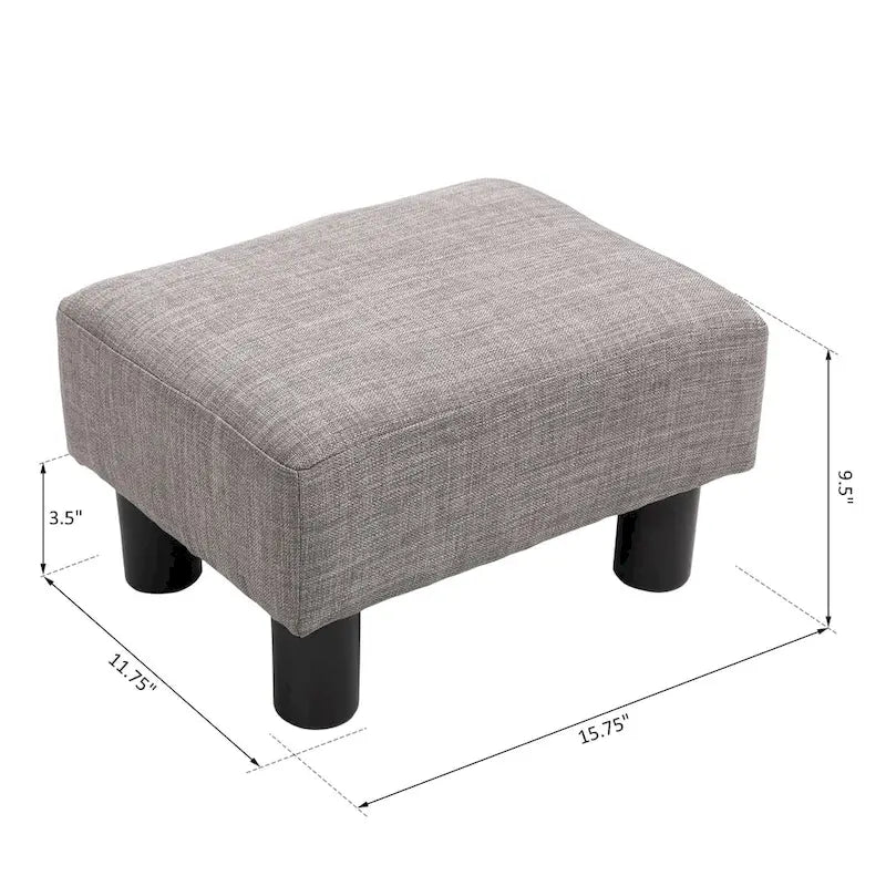 Repose-pieds ottoman rectangulaire en lin gris moderne avec cadre en bois