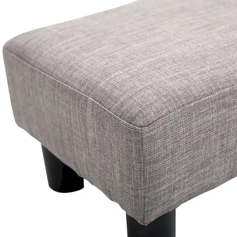 Repose-pieds ottoman rectangulaire en lin gris moderne avec cadre en bois