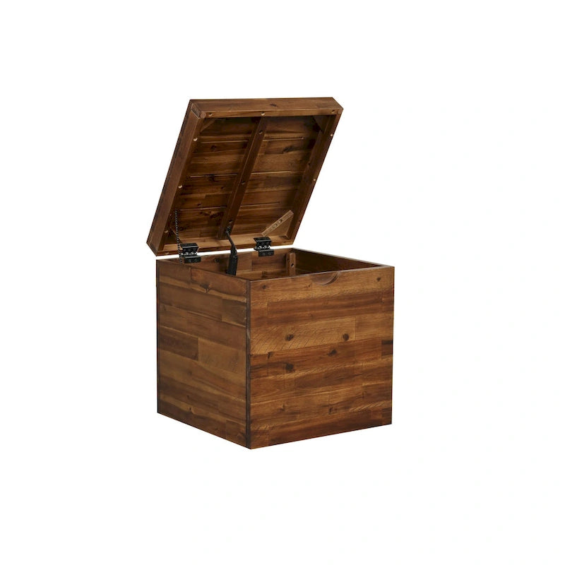 Malle de rangement en bois d'acacia marron foncé, 1 place, style rustique