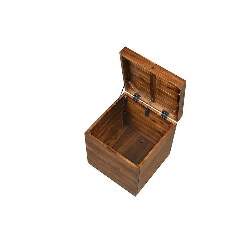 Malle de rangement en bois d'acacia marron foncé, 1 place, style rustique