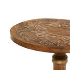 Table d'appoint sculptée à la main en bois de manguier – Motif éléphant ou floral