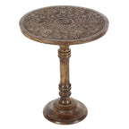 Table d'appoint sculptée à la main en bois de manguier – Motif éléphant ou floral
