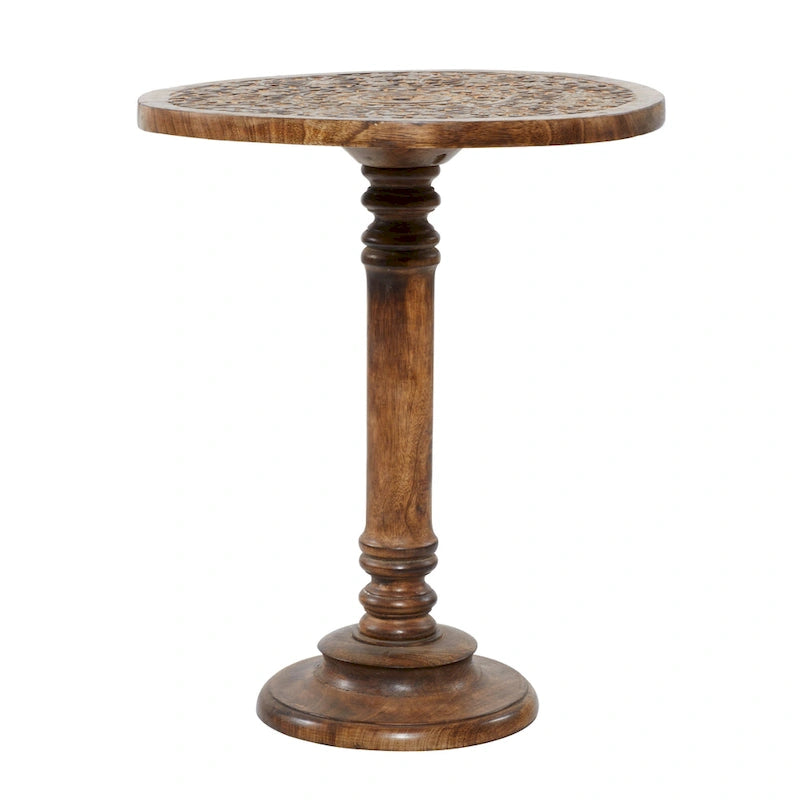 Table d'appoint sculptée à la main en bois de manguier – Motif éléphant ou floral