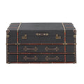 Table basse coffre avec 2 tiroirs et couvercle articulé à boucles – Similicuir ou lin